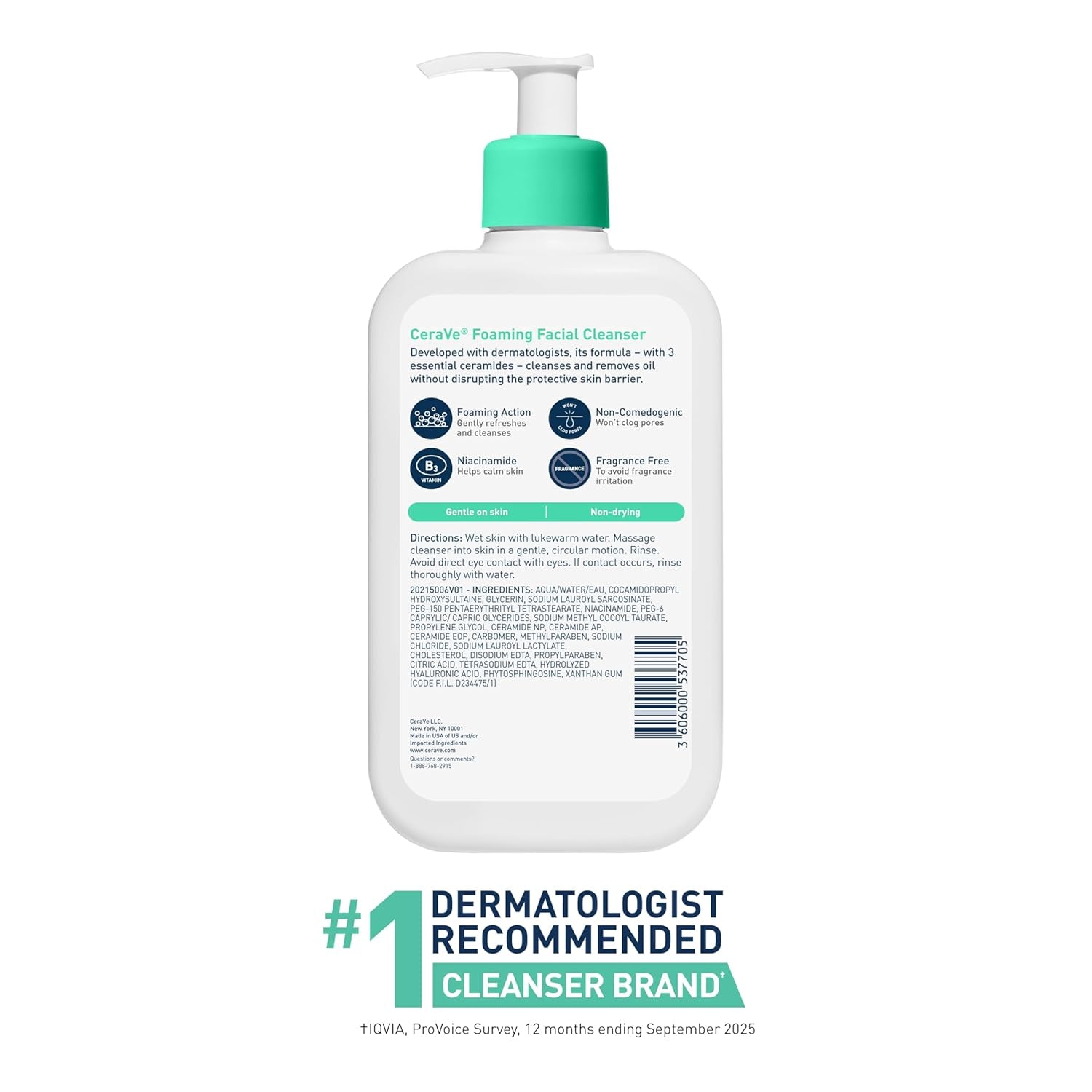 Foaming Facial Cleanser, Daily Face Wash for Oily Skin, Hyaluronic Acid + Ceramides + Niacinamide, Fragrance Free, Non-Drying Oil Control Face Wash, 16 Fluid Ounces
