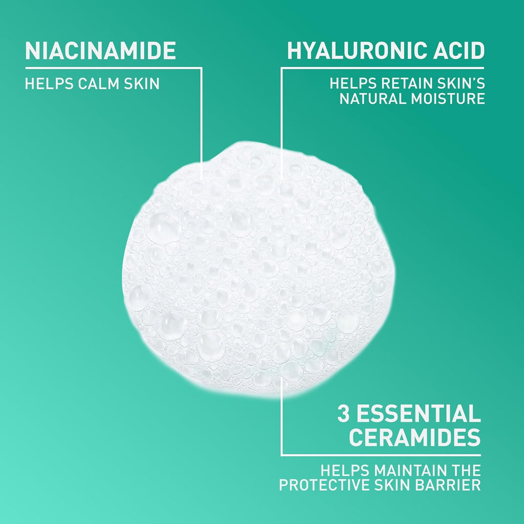 Foaming Facial Cleanser, Daily Face Wash for Oily Skin, Hyaluronic Acid + Ceramides + Niacinamide, Fragrance Free, Non-Drying Oil Control Face Wash, 16 Fluid Ounces