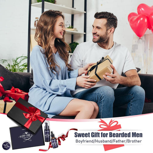 Beard Care Gifts Kit for Men, Beard Mustache Grooming Kit-Beard Balm, Beard Wash, Beard Oil, Brush, Scissors, Birthday Anniversary Thanksgiving Gifts for Husband/Boyfriend/Dad/Him
