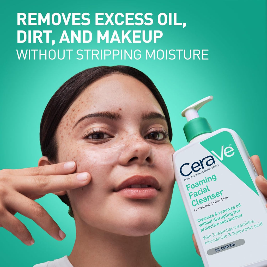 Foaming Facial Cleanser, Daily Face Wash for Oily Skin, Hyaluronic Acid + Ceramides + Niacinamide, Fragrance Free, Non-Drying Oil Control Face Wash, 16 Fluid Ounces
